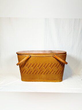 Vintage Redmon Large 20.5" Farmhouse Wicker Metal Handles Picnic Basket